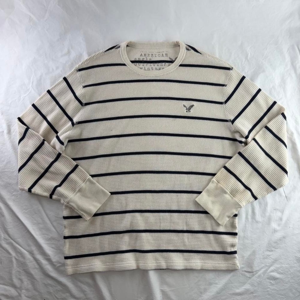 American Eagle Vintage Fit Striped Waffle Knit Thermal Long Sleeve Sz XXL